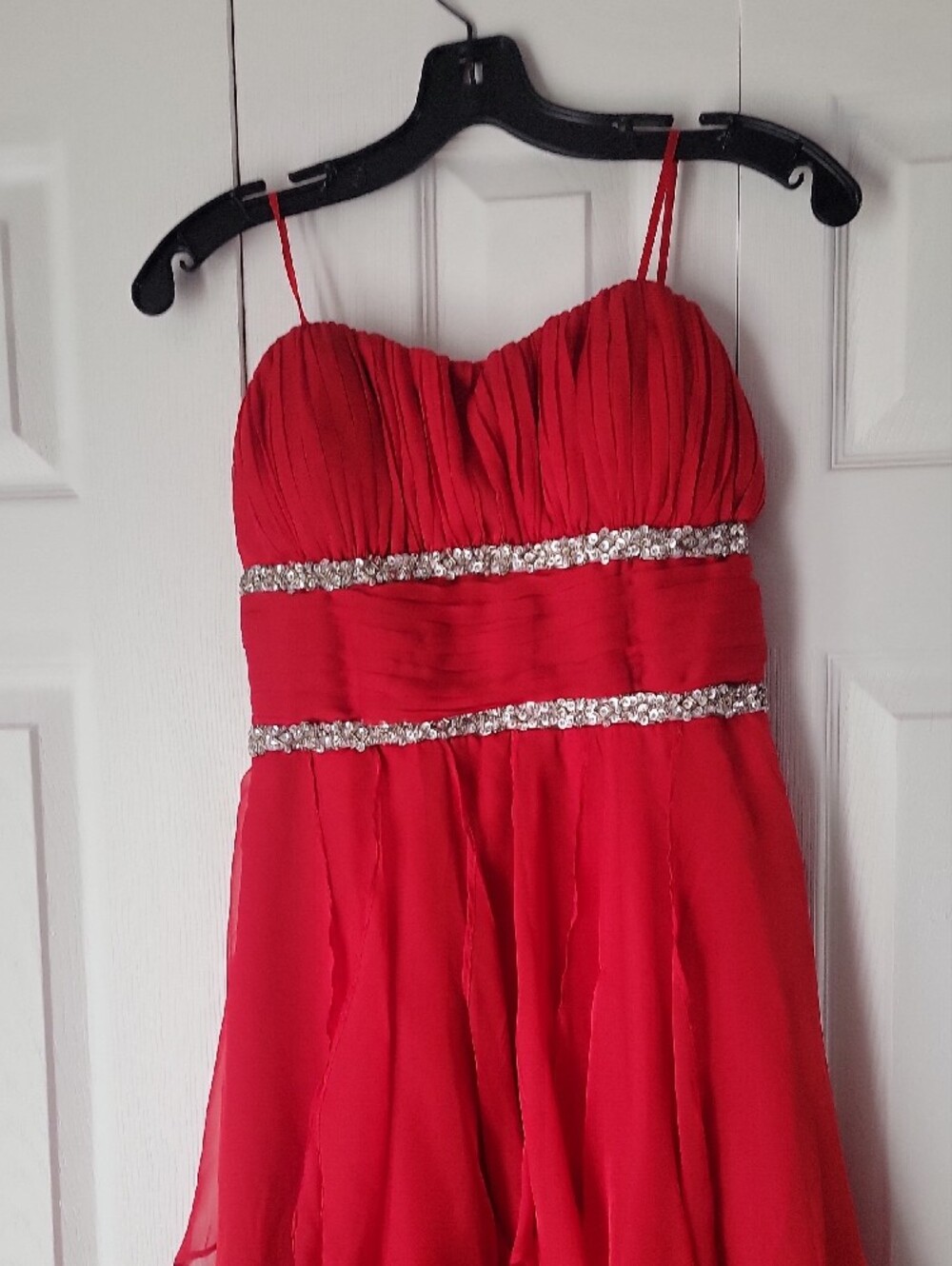 NWT High-Low Chiffon Party Dress with Rhinestone Waist